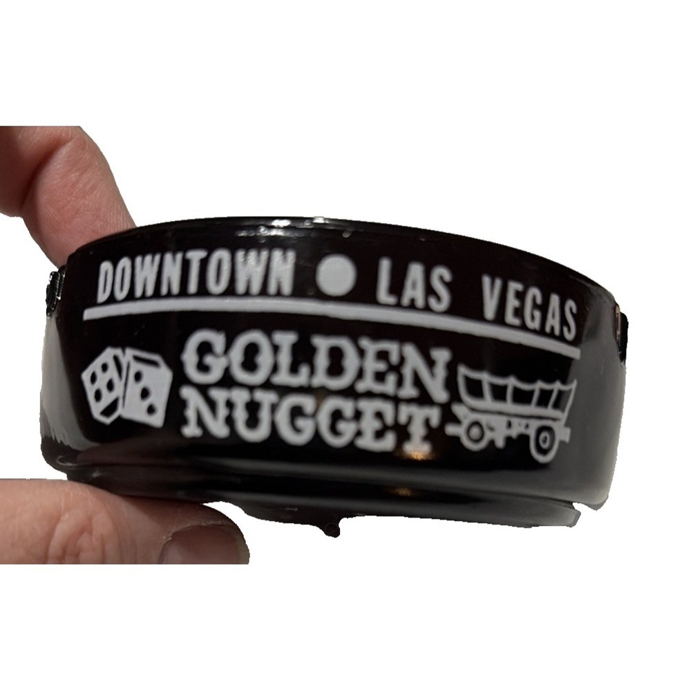 Golden Nugget Ashtray Vintage Las Vegas Gambling Hall‎ Black Glass Souvenir